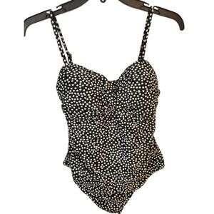 Catalina One Piece Swimsuit Rich Black Artic White Polka Dot Women's Size Small